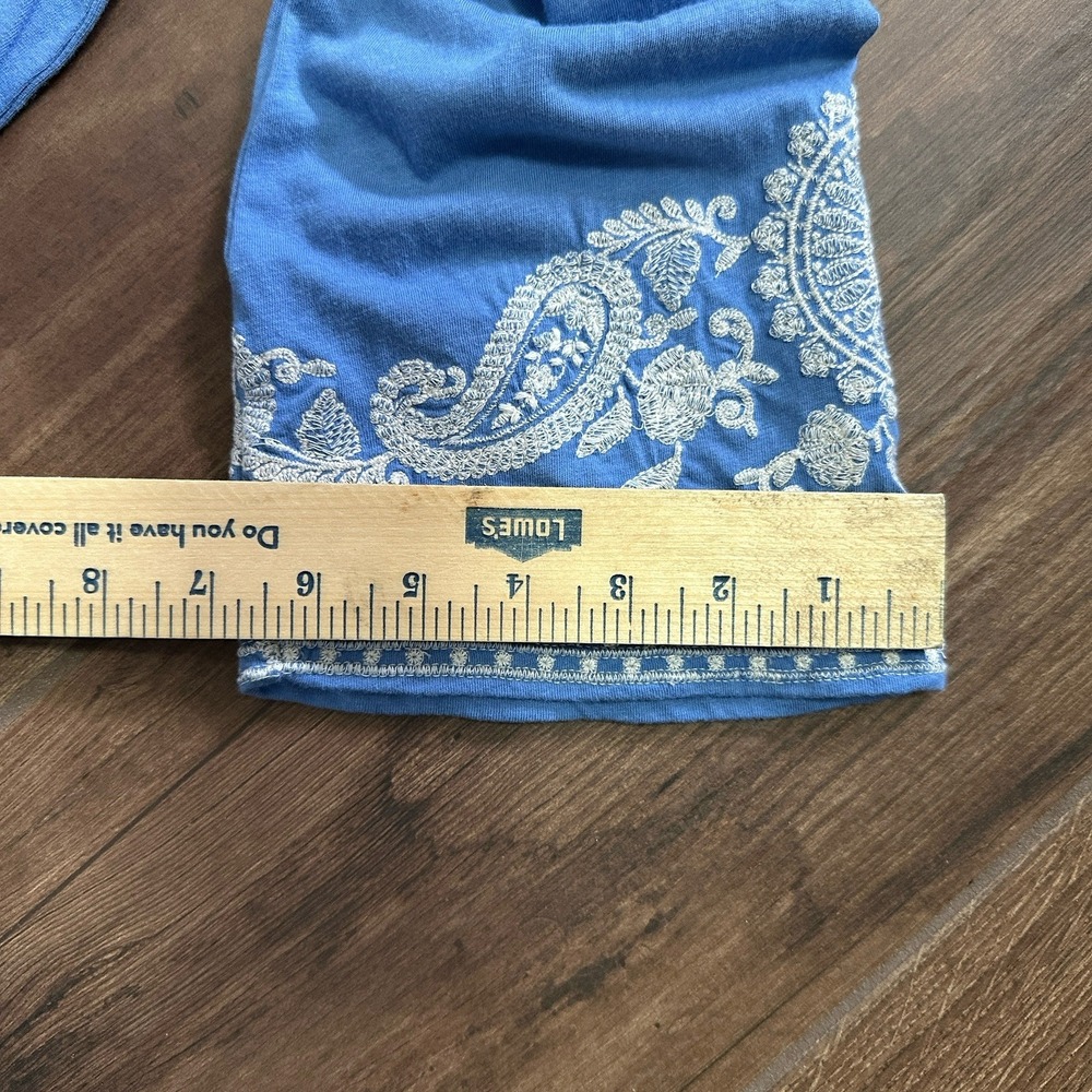 J. Jill Blue Cotton Tencel Modal Embroidered Paisley 3/4 Sleeve Knit Top Small - Picture 7 of 9
